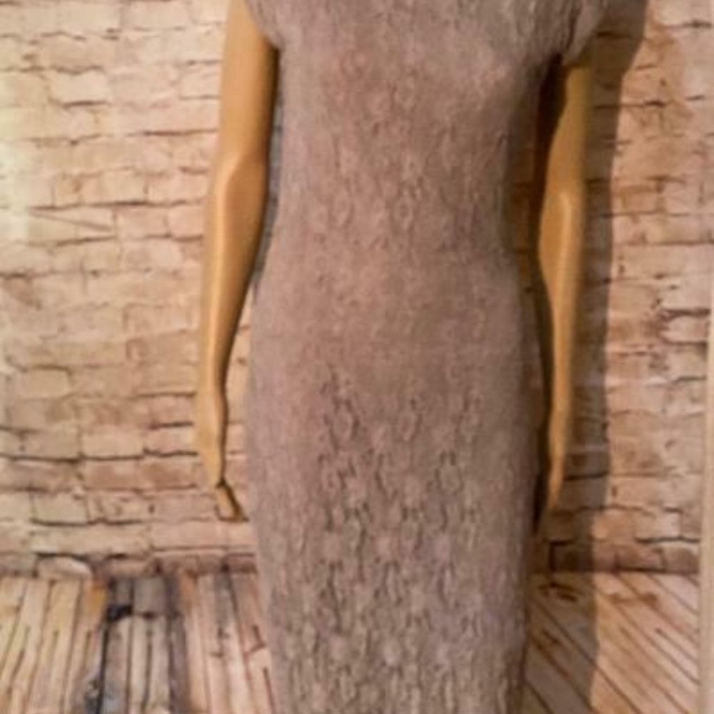 * OVS Sleeveless Fitted Dress Tan Lace Overlay Lined Medium